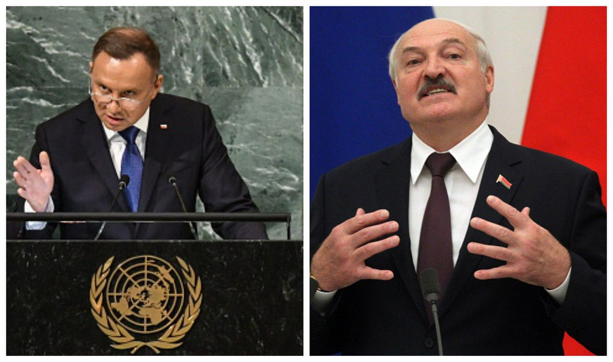 Na zdjęciu po lewej Andrzej Duda, po prawej dyktator Łukaszenko