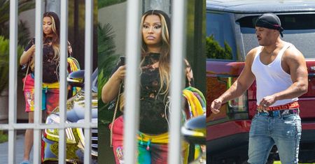 Wymalowana Nicki Minaj prezentuje ciążowe krągłości w niezobowiązującej stylizacji (ZDJĘCIA)