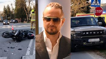 42-letni kierowca spowodował wypadek. Motocyklista w szpitalu. Media: Autem kierował Aleksander Milwiw-Baron