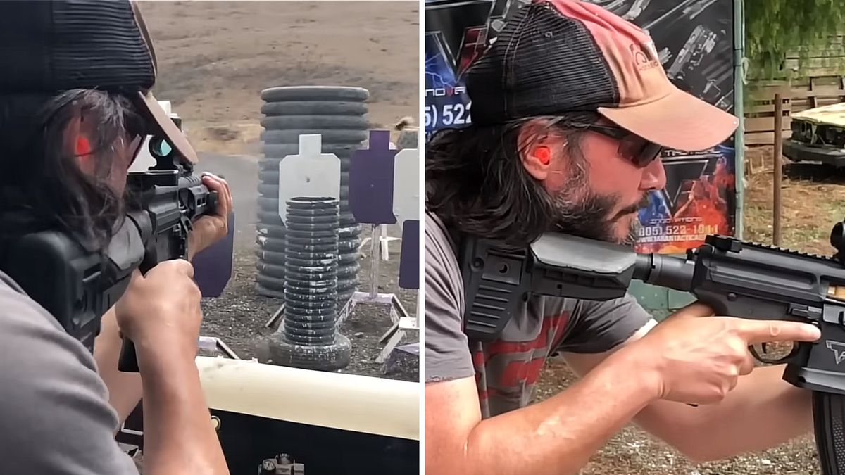 Keanu Reeves podczas treningu strzeleckiego