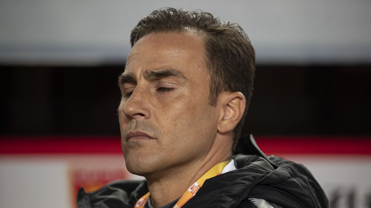 LANGFANG, CHINA - NOVEMBER 27: Head cocah Fabio Cannavaro of Guangzhou Evergrande looks on during the 2019 China Super League between Heber China Fortune and Guangzhou Evergrande at Langfang Sports Center on November 27, 2019 in Langfang, China. (Photo by Fred Lee/Getty Images)