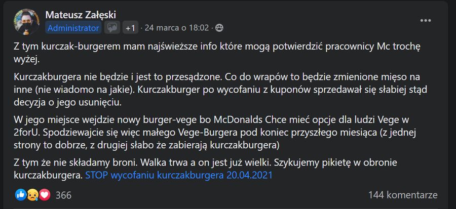 Nowości w McDonald's? Vege Burger 2forU