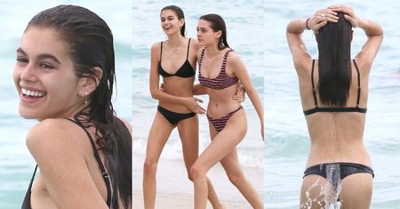 Szczupła córka Cindy Crawford pluska się w morzu. Piękna? (ZDJĘCIA)