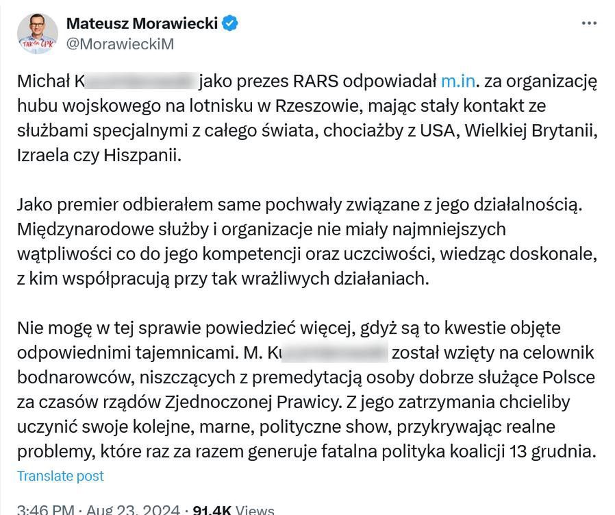 Post Morawieckiego dot. Michała K. 