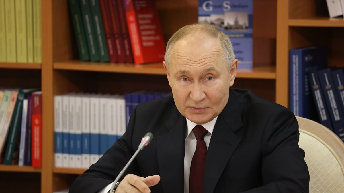 MOSCOW, RUSSIA - JANUARY 24: (RUSSIA OUT) Russian President Vladimir Putin speaks during the meeting of the board of trustees at the Moscow State University on January 24, 2025, in Moscow, Russia. Putin visited the oldest university in Russia, marking the Russian Students Day. (Photo by Contributor/Getty Images)