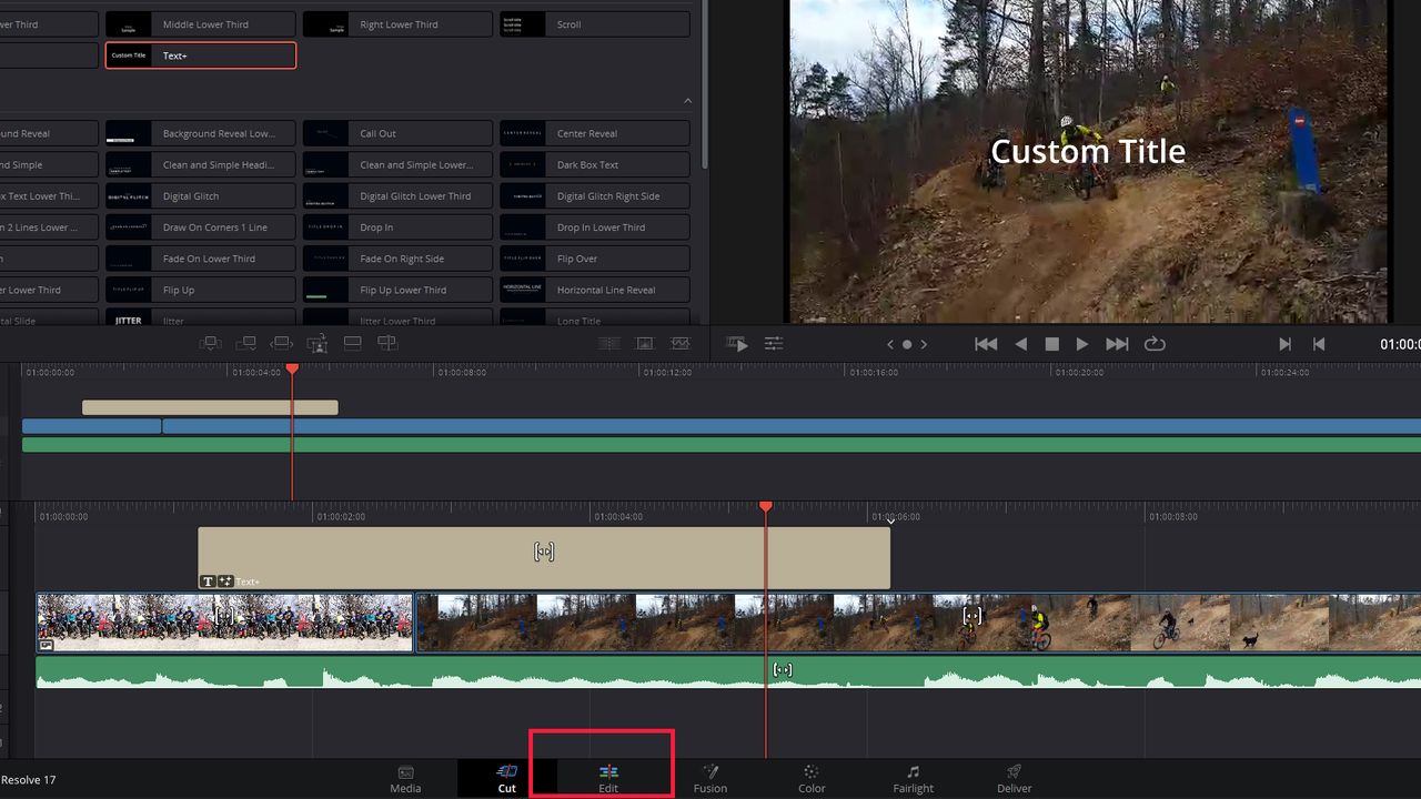 DaVinci Resolve: przechodzimy do menu EDIT