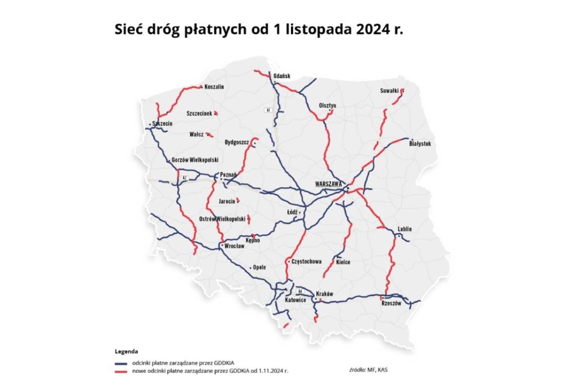 Sieć dróg płatnych listopad 2024