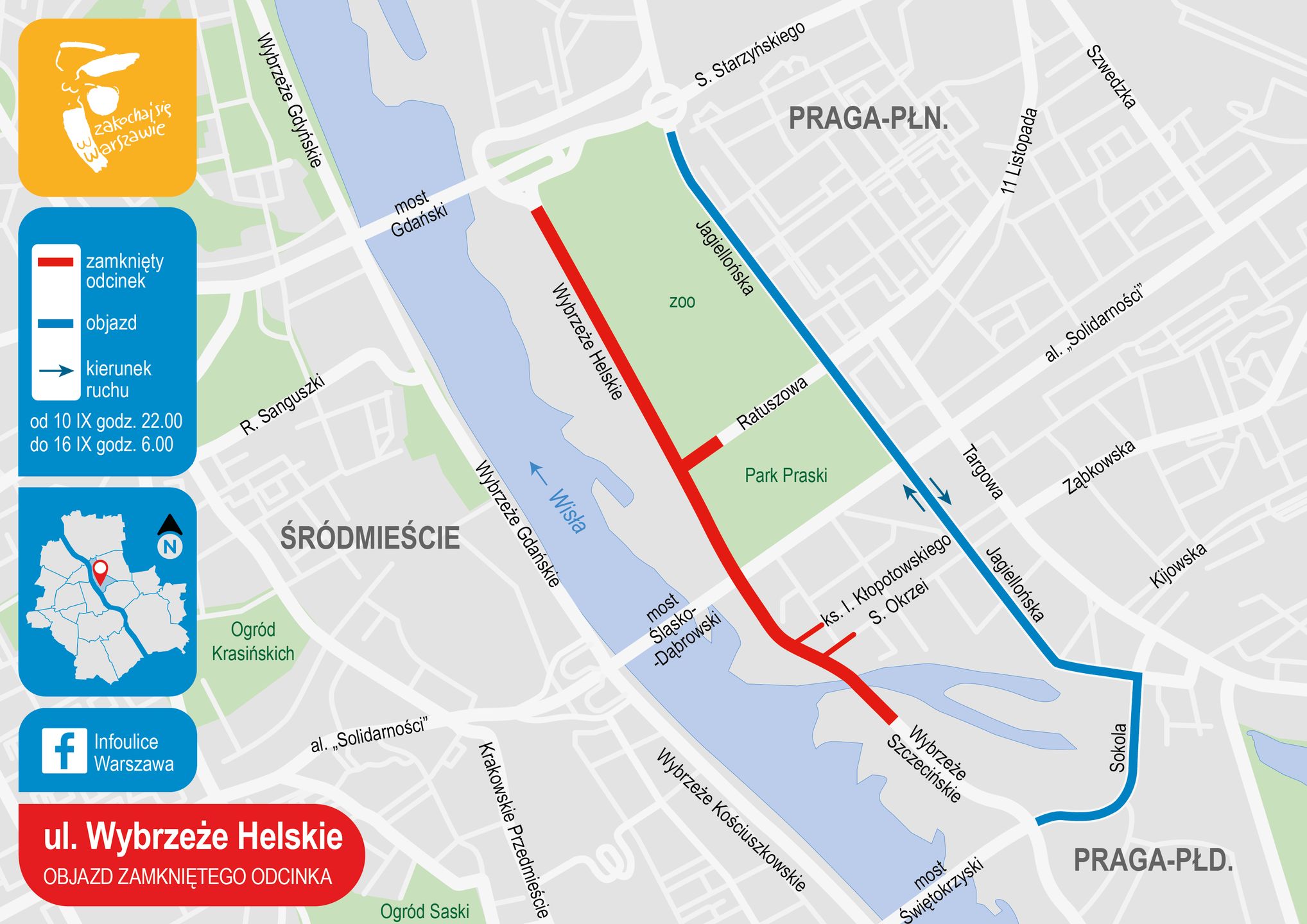 Warszawa. Objazd zamkniętego odcinka