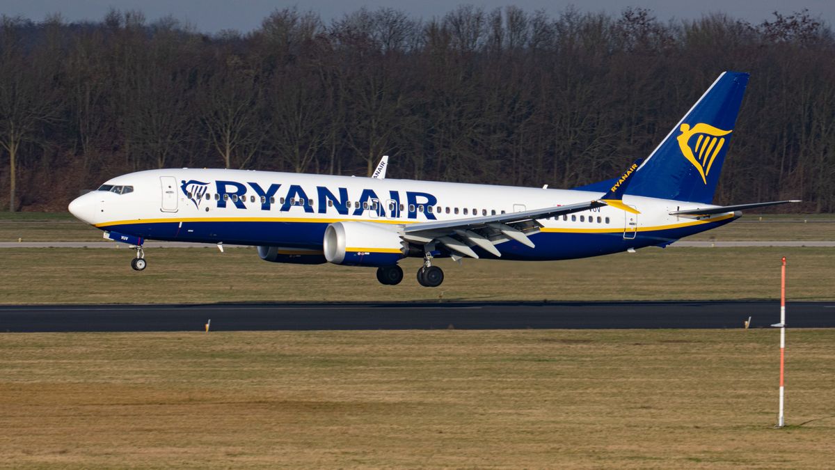 A Boeing 737 MAX 8 aircraft as seen flying, landing and taxiing at Eindhoven Airport EIN in the Dutch city. The airplane has the registration 9H-VUV of Malta Air a low-cost airline, joint venture between Ryanair and the Government of Malta with Ryanair logo. The budget airline carrier Boeing 737 MAX 8-200 new plane is flying since December 2021. The aviation industry and passenger traffic are phasing a difficult period with the Covid-19 coronavirus pandemic having a negative impact on the travel business industry with fears of the worsening situation due to the new Omega variant mutation. Eindhoven, the Netherlands on January 11, 2022 (Photo by Nicolas Economou/NurPhoto via Getty Images)