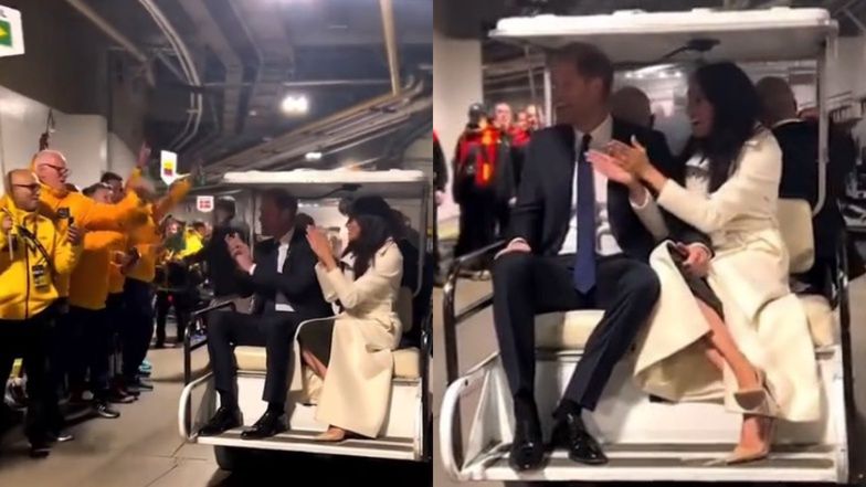 Harry i Meghan przyjechali wózkiem golfowym na spotkanie