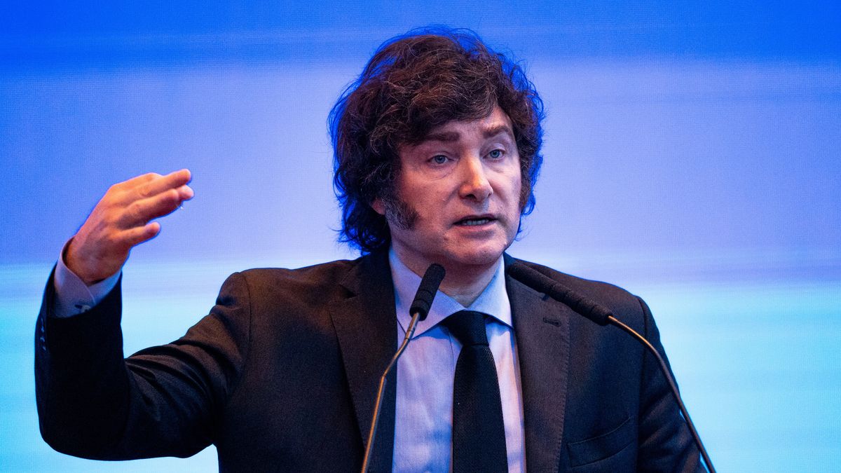 BUENOS AIRES, ARGENTINA - MARCH 26: President of Argentina Javier Milei delivers a special speech during the 2024 edition of IEFA Latam Forum at Four Seasons Hotel Buenos Aires on March 26, 2024 in Buenos Aires, Argentina. (Photo by Tomas Cuesta/Getty Images)
