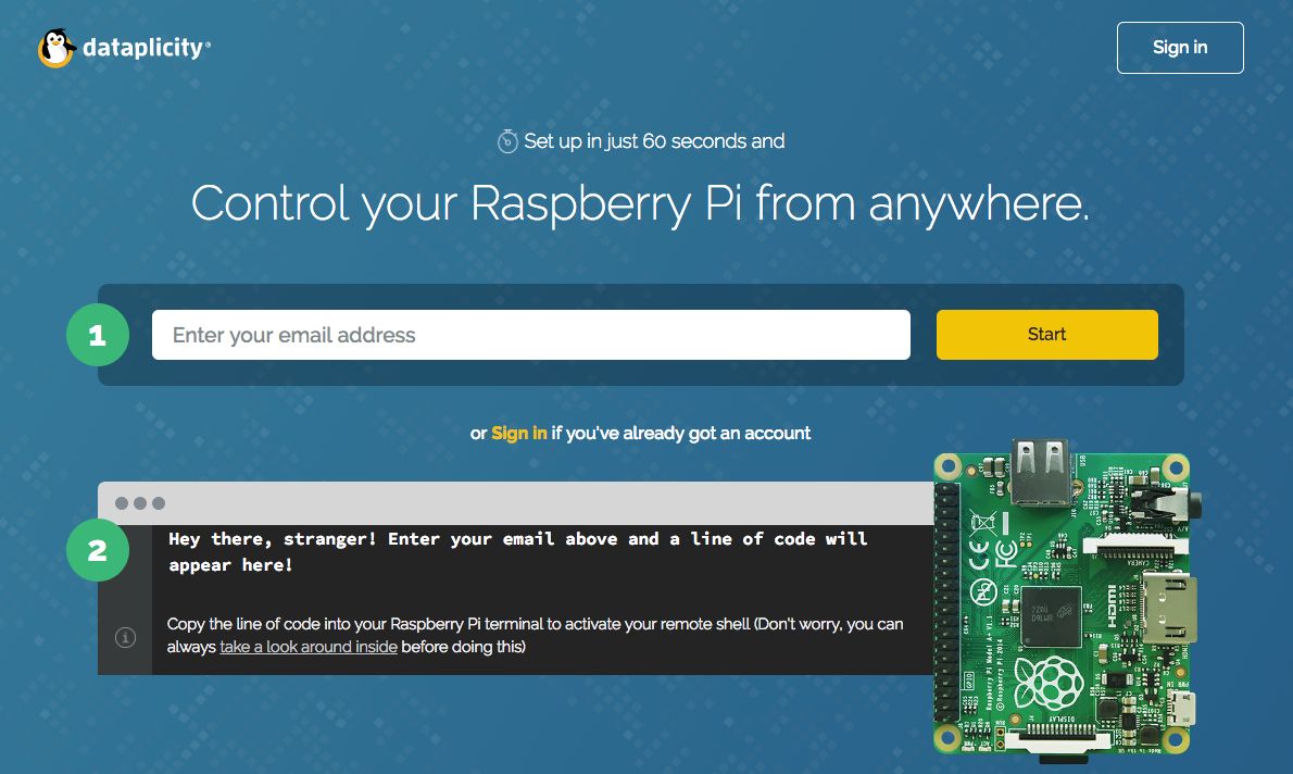 Aby zainstalować klienta Dataplicity na Raspberry, wystarczy podać maila i przekleić wygenerowane polecenie do terminalu w Raspberry.