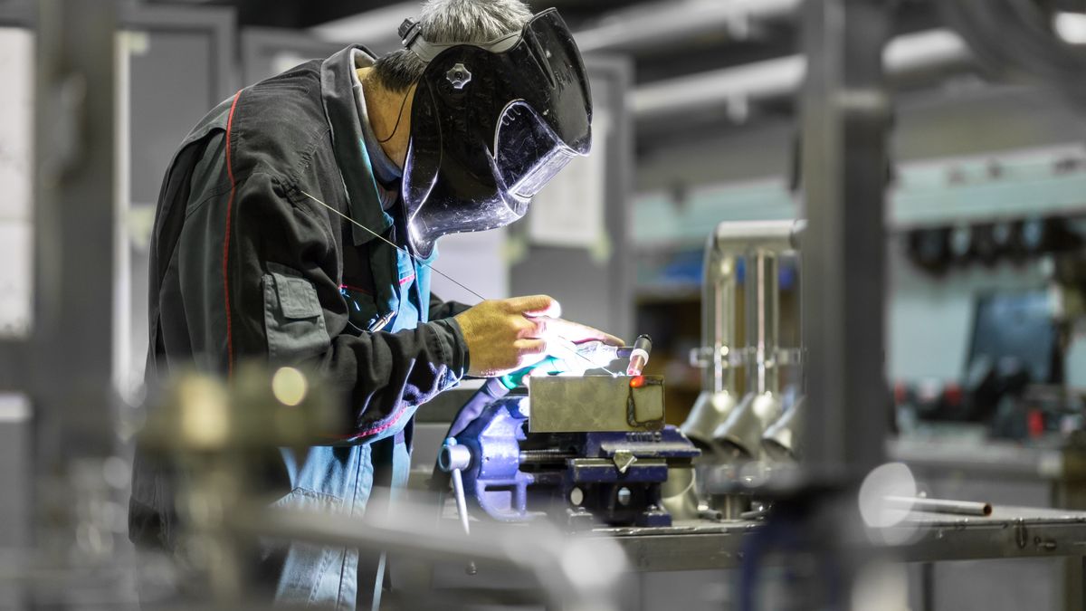 Industrial worker welding in metal factory.
Industrial worker with protective mask welding inox elements in steel structures manufacture workshop or metal factory.
kasto80
Gasoline, Instruction Manual, White Collar Worker, Men, Face Guard - Sport, Metalwork, Engineering, Bodyguard, Craft, Welding, Repairing, Manufacturing, Working, Flash, Protection, Expertise, Skill, Connection, Safety, Iron - Metal, Steel, Metal, Industry, Construction Industry, Technology, Welder, Manual Worker, Craftsperson, Occupation, Natural Gas, Production Line, Factory, Work Tool, Welding Torch, Equipment, Work Helmet, Protective Workwear, fabricate, inox, Spark