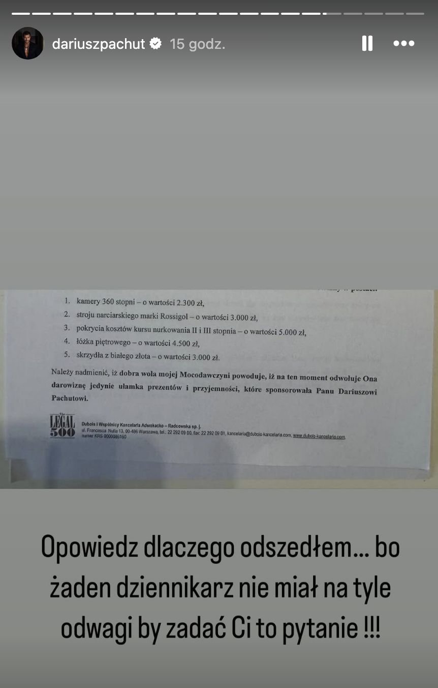 Wpis Dariusza Pachuta na Instagramie