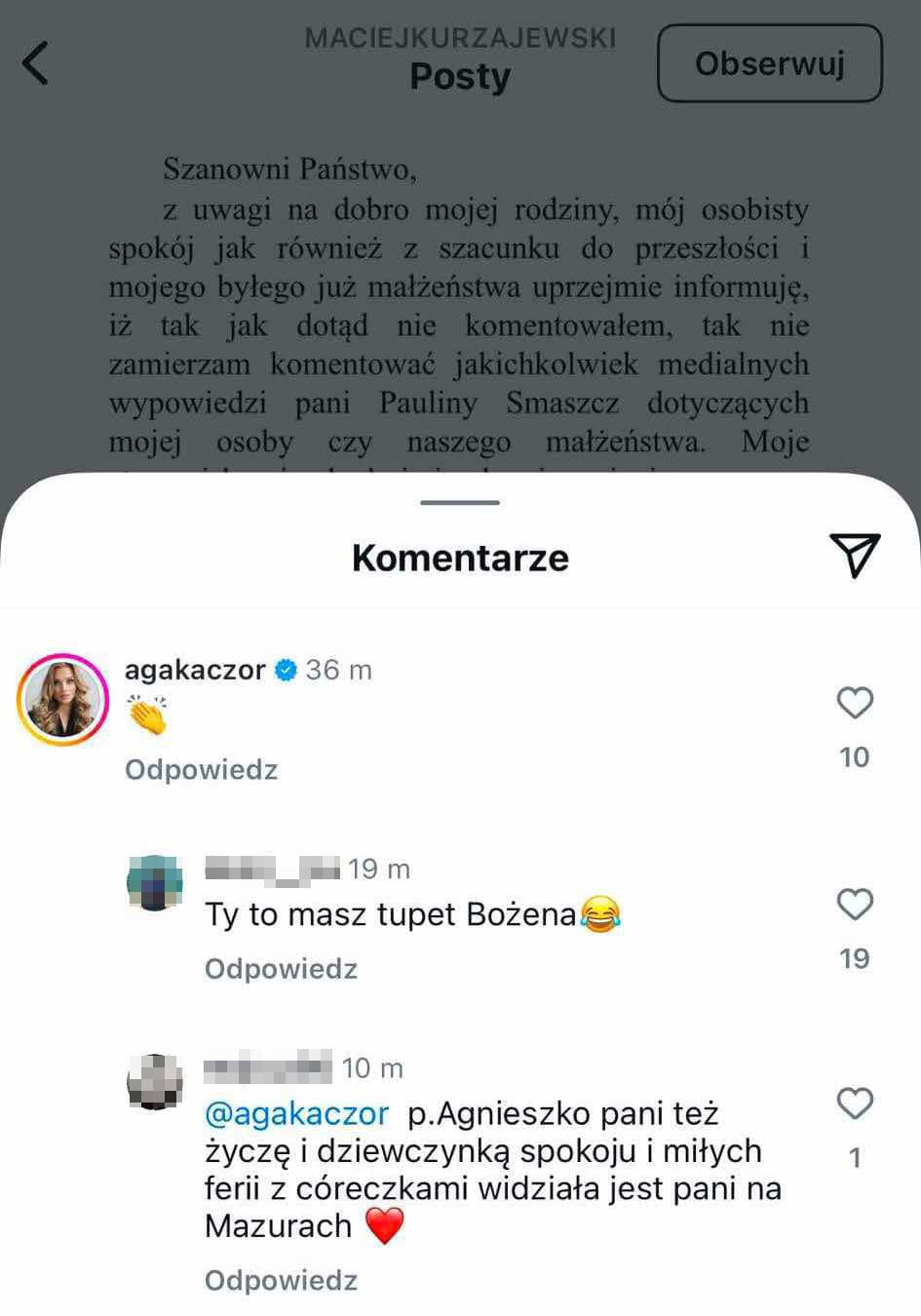 Kaczorowska skomentowała oświadczenie Kurzajewskiego ws. Smaszcz
