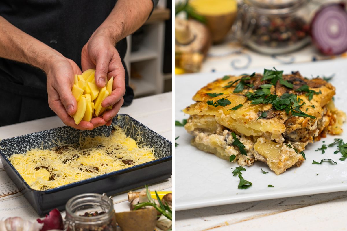 A potato and mushroom casserole: A great choice for family Dinner