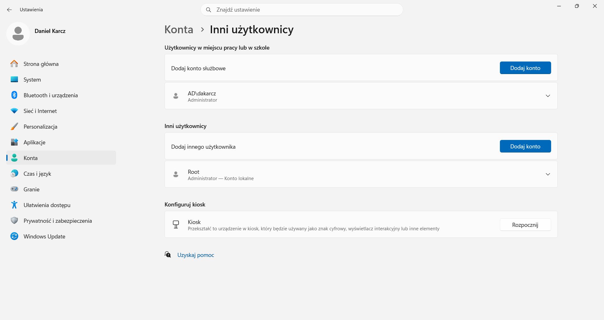 Utwórz osobne konto administratora