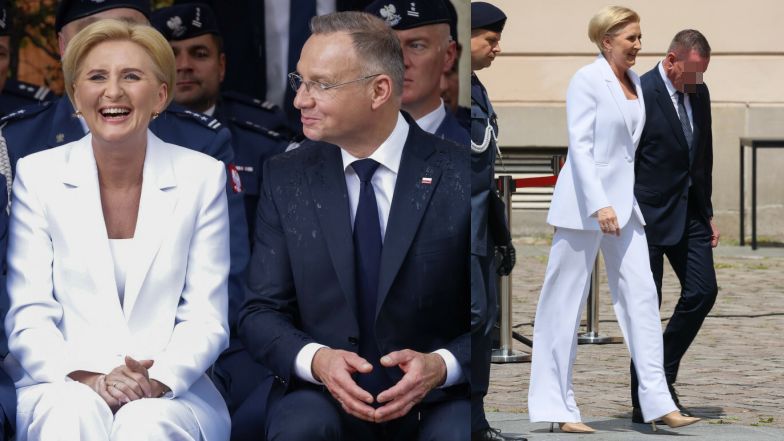 Agata Duda w białym garniturze uczestniczy w obchodach Święta Służby Ochrony Państwa. Ładnie wyglądała? (ZDJĘCIA)