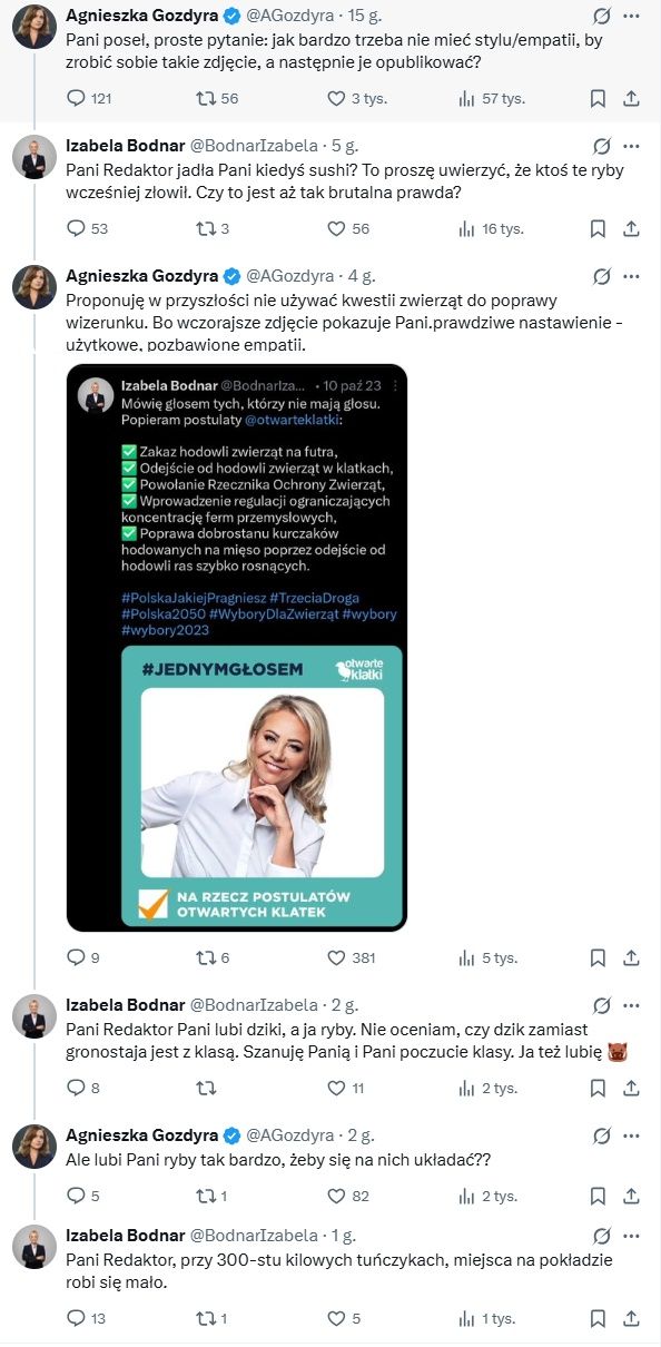 Dyskusja Agnieszki Gozdyry i Izabeli Bodnar na X-ie