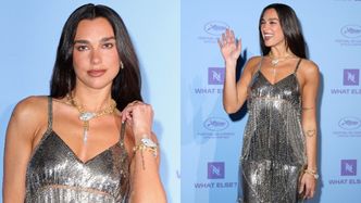 Dua Lipa i jej srebrzyste frędzle pozdrawiają ze ścianki w Cannes. Nieźle się odstrzeliła? (ZDJĘCIA)