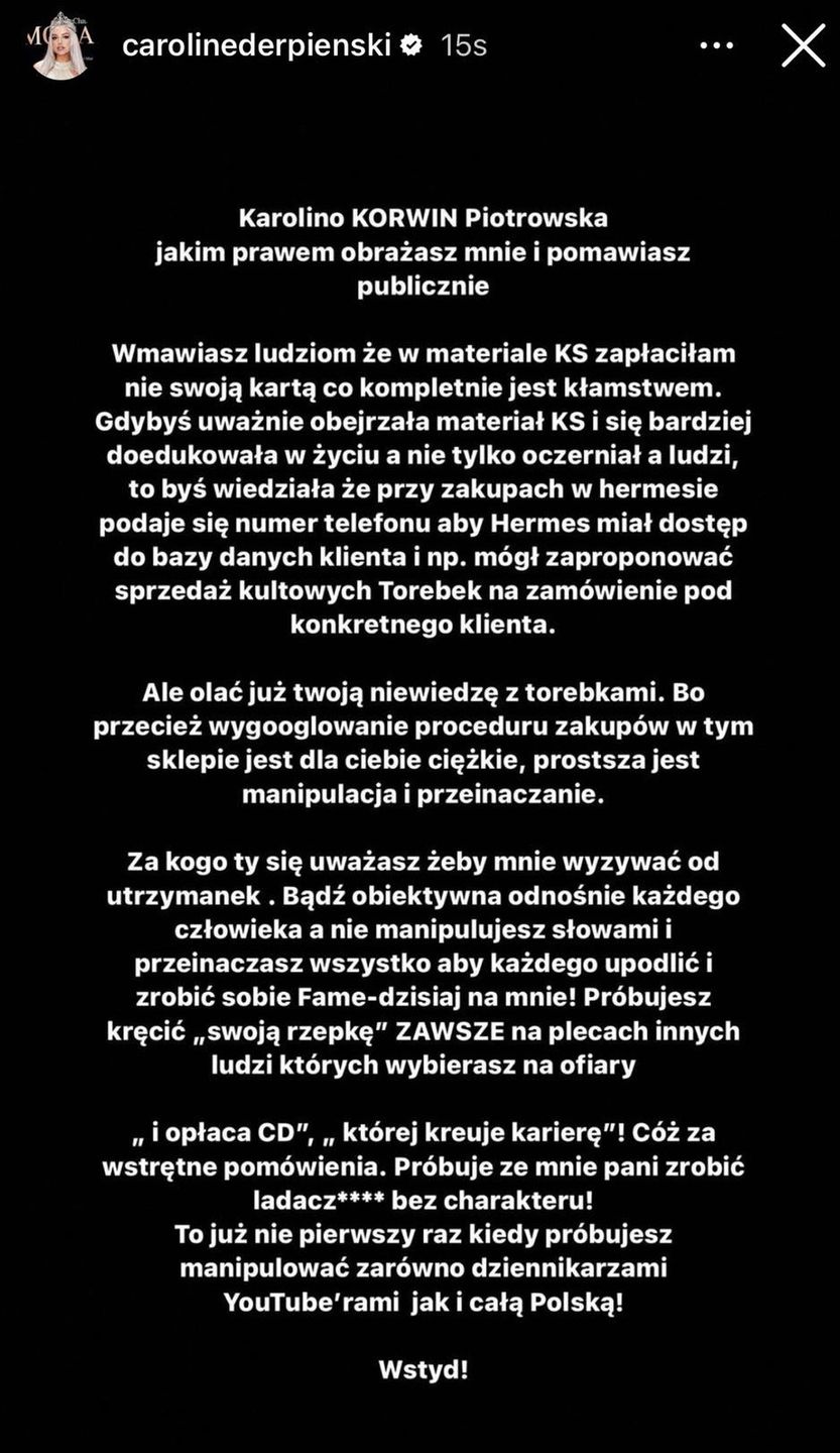 Caroline Derpienski odpowiada Karolinie Korwin Piotrowskiej