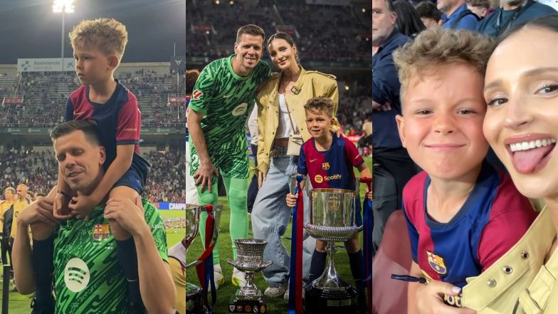 Marina Łuczenko prezentuje rodzinne fotki na murawie