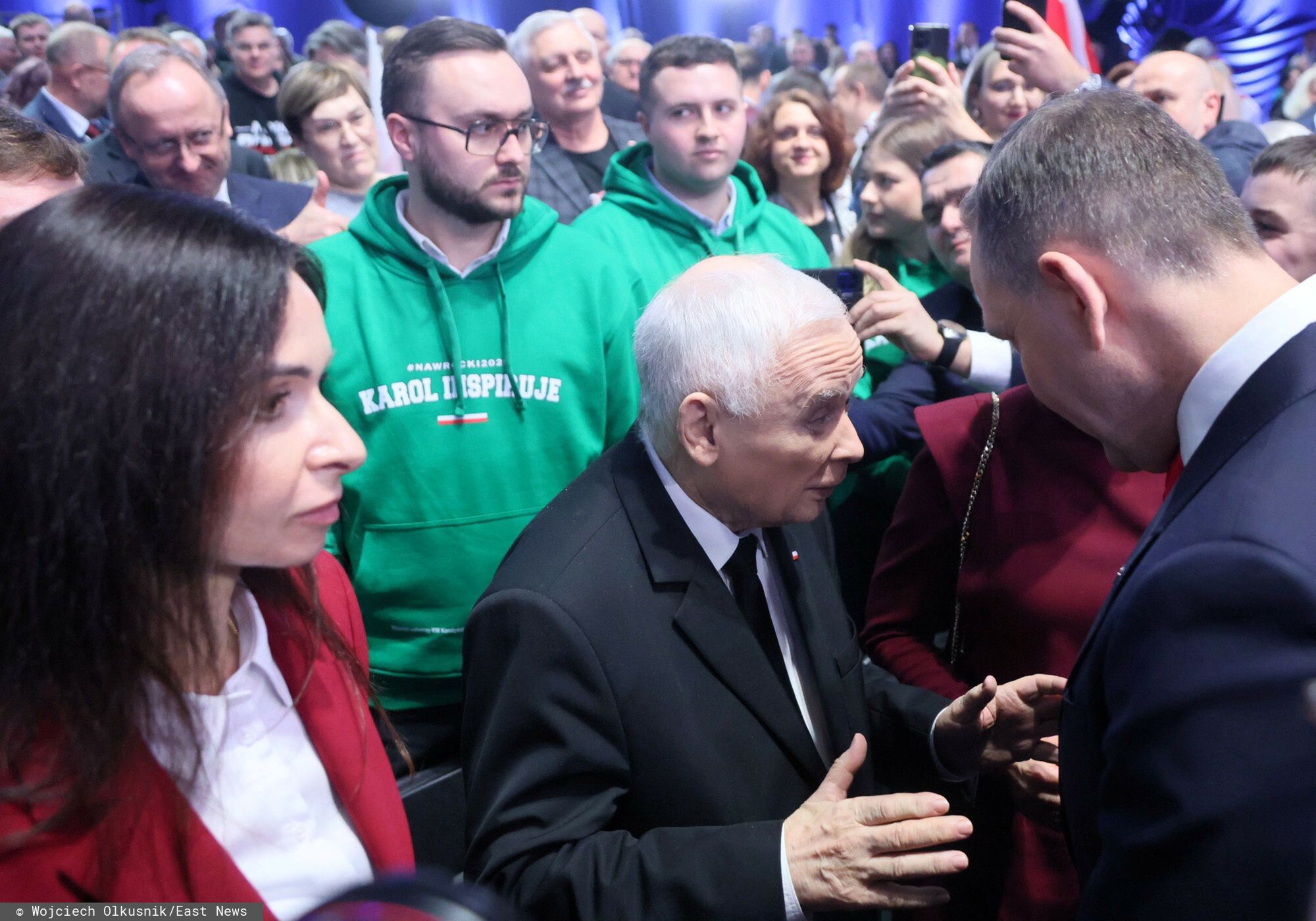 Konwencja programowa Karola Nawrockiego
Fot. Wojciech Olkusnik/East News, 02.03.2025. Konferencja Programowa popieranego przez Prawo i Sprawiedliwosc kandydata na prezydenta RP Karola Nawrockiego, w Szeligach k. Warszawy.
N/z: Marta Kaczynska, Jaroslaw Kaczynski, Karol Nawrocki, Marta Nawrocka
Wojciech Olkusnik