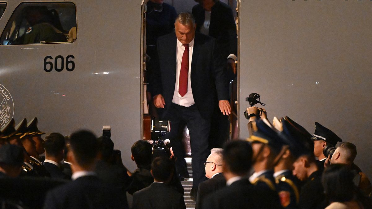 BEIJING, CHINA - OCTOBER 15: Hungarian Prime Minister Viktor Orban arrives at Beijing's airport ahead of the Belt and Road Forum on October 15, 2023 in Beijing, China. (Photo by Jade Gao - Pool/Getty Images)