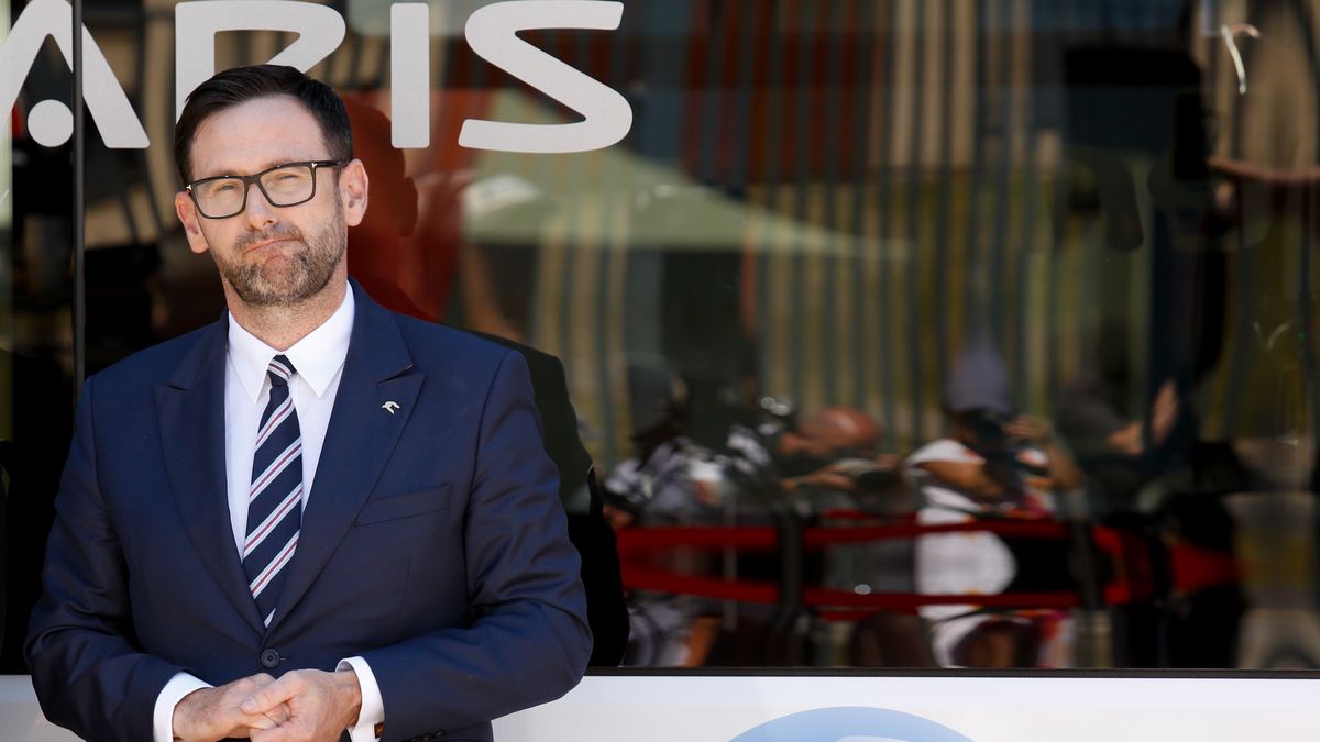 CEO of PKN Orlen, Daniel Obajtek attends press conference as Poland introduces its first hydrogen bus - Urbino 12 Hydrogen into public transport at the press conference in Krakow, Poland on June 24, 2022. First hydrogen fuelled bus will join Krakow fleet on a regular bus line. The bus is tanked by a mobile station with technology provided by Orlen .  If the initial car will proof efficient, Krakow will build a new hydrogen coach station with a possibility to charge hundreds of busses. (Photo by Dominika Zarzycka/NurPhoto via Getty Images)