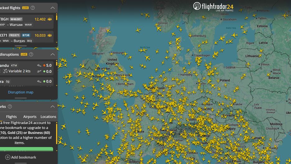 Mapa świata w Flightradar24