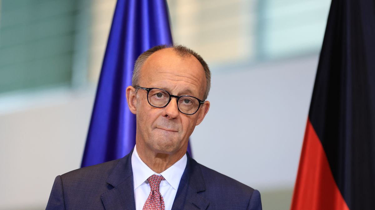 Friedrich Merz, Germany's chancellor, following an auto industry summit in Berlin, Germany, on Thursday, Oct. 9, 2025. Merz's ruling alliance agreed on new purchase incentives for zero-emission vehicles worth 3 billion ($3.5 billion) through 2029, part of his government's broader effort to support the nation's ailing carmakers. Photographer: Krisztian Bocsi/Bloomberg via Getty Images