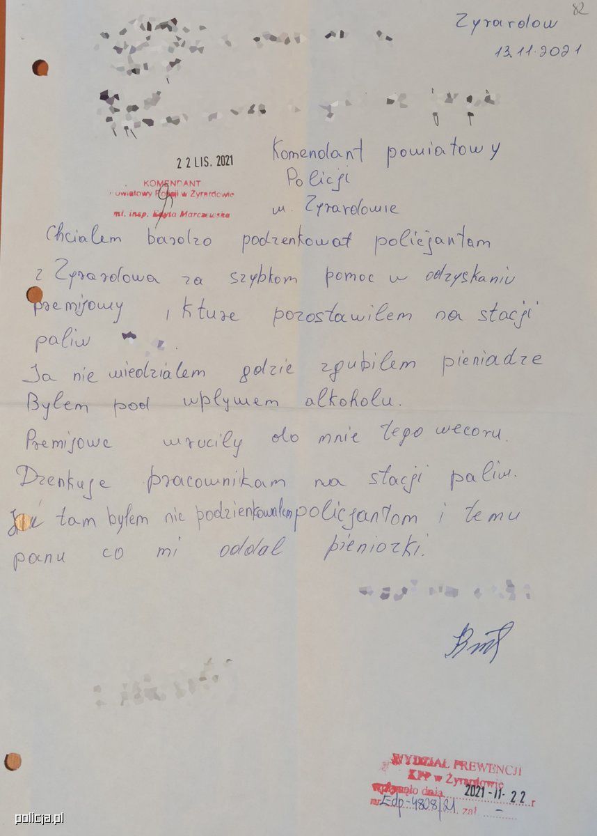 List od 48-latka do policjanta 