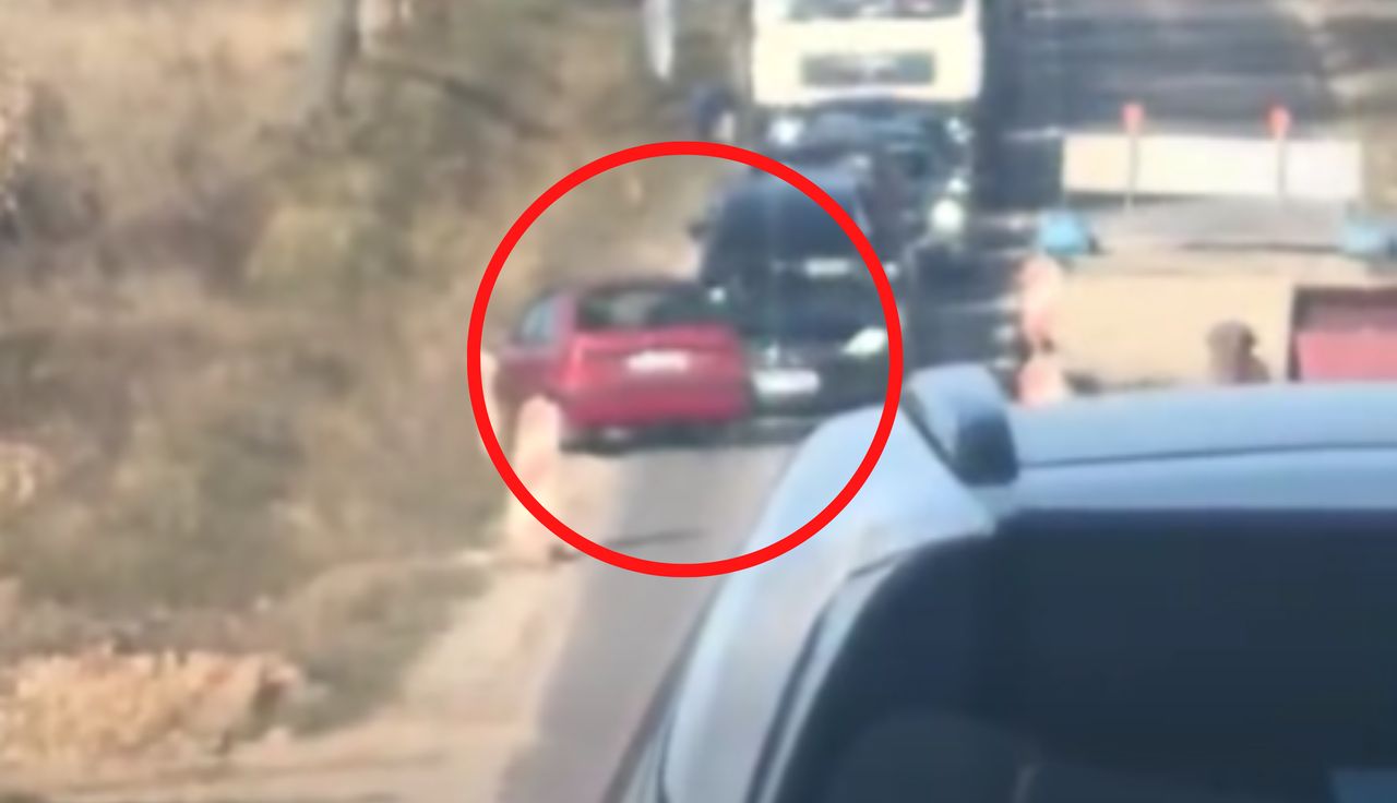 Sceny na drodze. Aż zaczął nagrywać. Ludzie łapią się za głowy