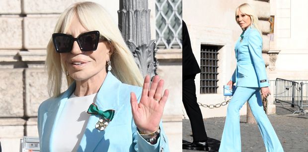 Dawno niewidziana Donatella Versace w niebotycznie wysokich butach mknie na spotkanie z prezydentem Włoch (ZDJĘCIA)
