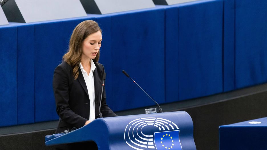 Premier Finlandii Sanna Marin przemawia w Parlamencie Europejskim