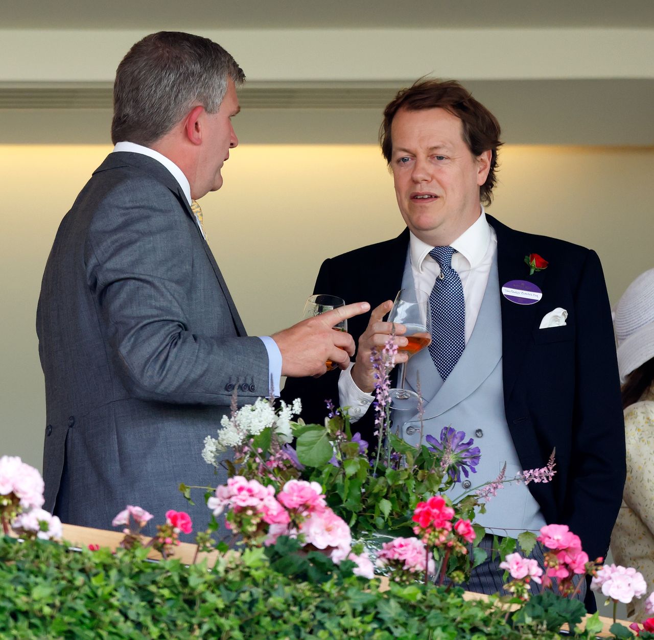 ASCOT, UNITED KINGDOM - JUNE 18: (EMBARGOED FOR PUBLICATION IN UK NEWSPAPERS UNTIL 24 HOURS AFTER CREATE DATE AND TIME) Peregrine Hood and Tom Parker Bowles attend day one of Royal Ascot 2024 at Ascot Racecourse on June 18, 2024 in Ascot, England. (Photo by Max Mumby/Indigo/Getty Images)