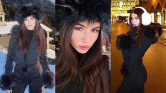 Uzbrojona w futrzastą czapkę Roksana Węgiel pręży się w szwajcarskich górach. Urodzona modelka? (ZDJĘCIA)