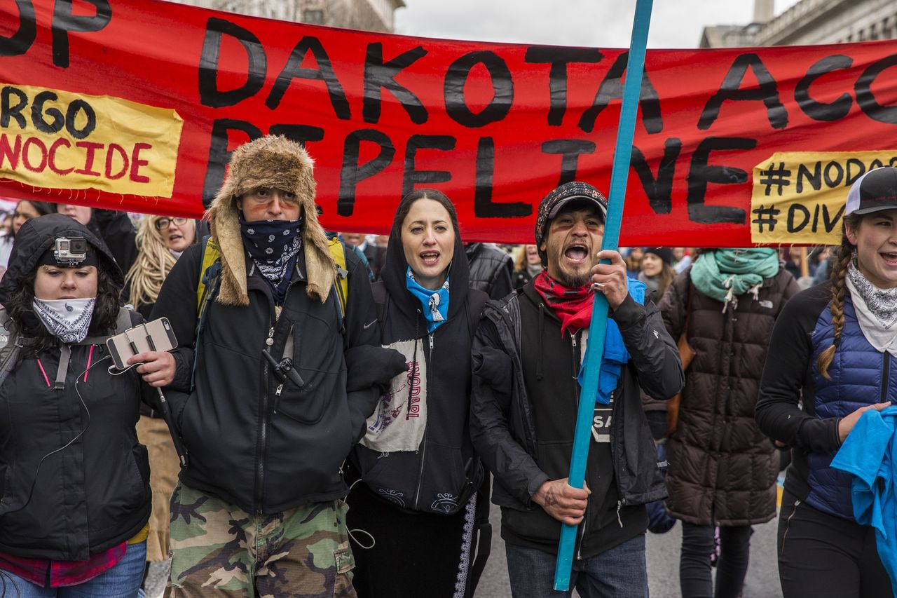 Protest przeciwko budowie rurociągu Dakota Access w 2017 roku