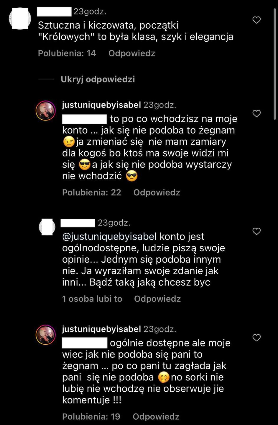 Izabela Macudzińska dyskutuje z internautką, która skrytykowała jej wygląd