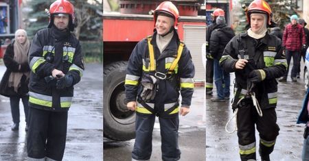 Aktorzy na planie serialu Strażacy: Maciej Zakościelny, Mateusz Banasiuk, Jakub Wesołowski