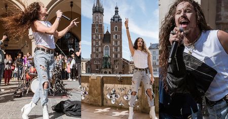 Ale czad! Szpak na tarasie krakowskich Sukiennic zrobił lepsze show, niż niejedna gwiazda na Super Bowl! Turyści aż oniemieli