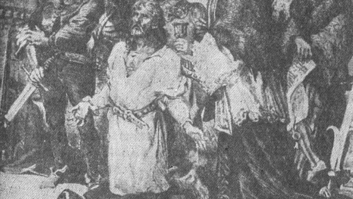 Scena ścięcia Mikołaja II opolskiego na rynku w Nysie w 1497 roku