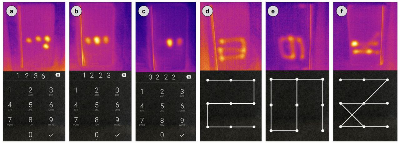 PIN-y i wzory do odblokowywania smartfonów oraz ich ślady cieplne.
