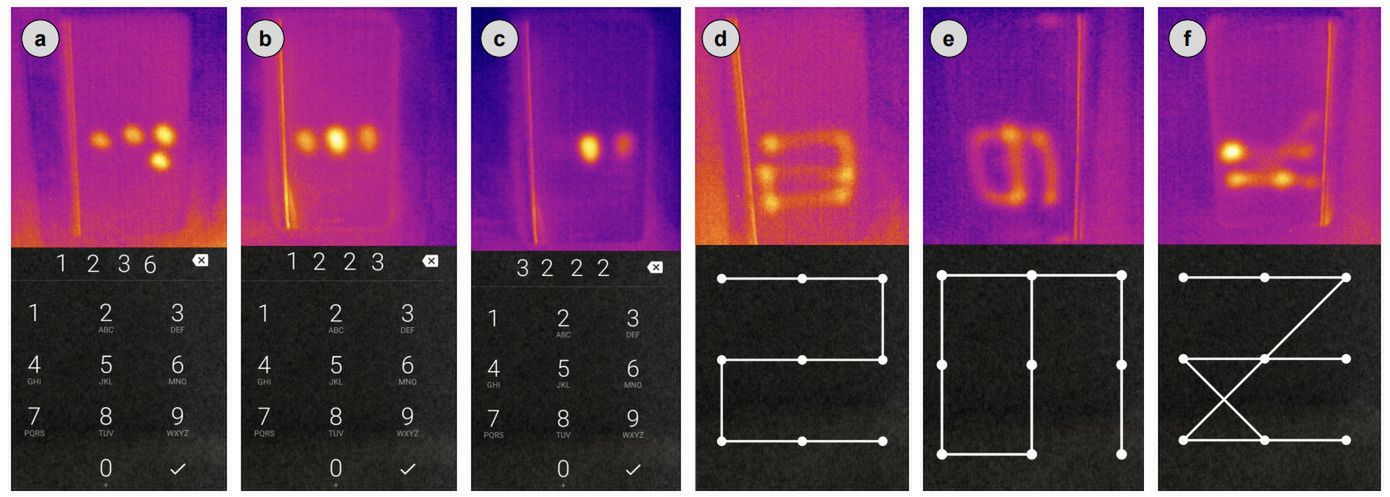 PIN-y i wzory do odblokowywania smartfonów oraz ich ślady cieplne.