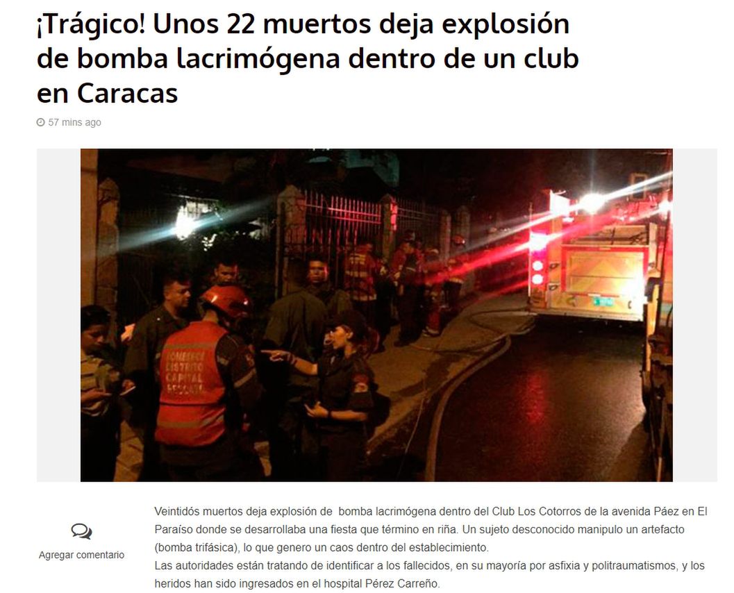 Wybuch w klubie w Wenezueli. Zdetonowano bombę z gazem łzawiącym