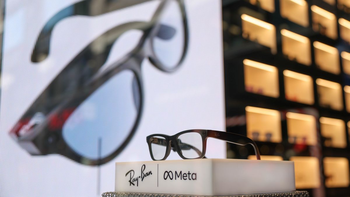 Ray-Ban Meta smart glasses on display in the window of a Ray Ban store in London, UK, on Friday, July 19, 2024. The luxury sector faces more scrutiny when companies report as feeble demand pressures margins. Photographer: Hollie Adams/Bloomberg via Getty Images