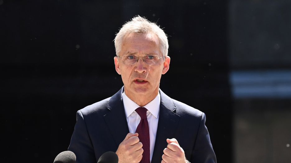 NATO Secretary General Jens Stoltenberg speaks during a press conference with President of Ukraine Volodymyr Zelensky following their negotiations in Kyiv, Ukraine 29 April 2024, amid Russia's invasion of Ukraine. NATO can create a special Fund for the financial support of Ukrainian defenses in the amount of EUR 100 billion. President of Ukraine Volodymyr Zelensky announced this during a joint briefing with NATO Secretary General Jens Stoltenberg in Kyiv, reports Ukrinform. NATO Secretary General Jens Stoltenberg made an unannounced visit to Kyiv on April 29, 2024, according to local media.
 (Photo by STR/NurPhoto via Getty Images)