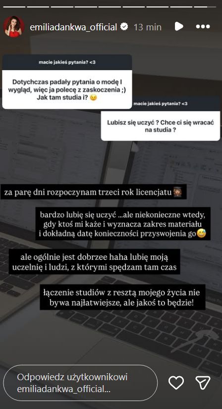 Emilia Dankwa szczerze o nauce