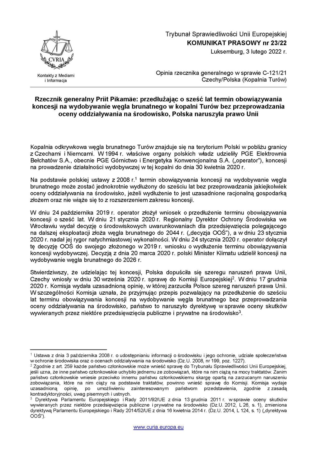Opinia rzecznika generalnego TSUE w sprawie Turowa
