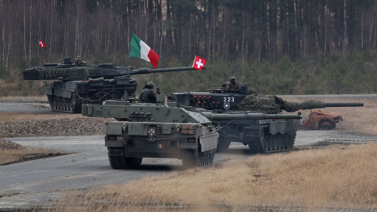 GRAFENWOEHR, GERMANY - FEBRUARY 11: Main battle tanks from different countries, including Italy, Switzerland and Denmark, participate in the U.S. Army Europe and Africa International Tank Challenge on February 11, 2025 at Grafenwoehr, Germany. Five nations are competing in the two week competition at the U.S. 7th Army Training Command's Grafenwoehr training area in Bavaria. (Photo by Sean Gallup/Getty Images)
